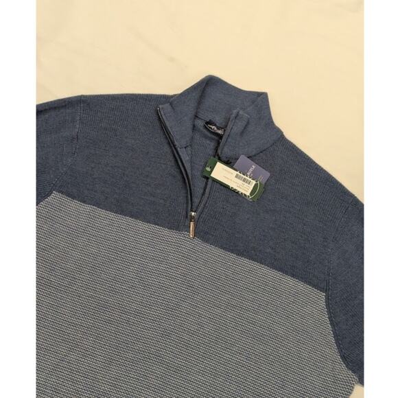 NWT Jeremy Argyle NYC Men's Merino Wool Blended 1/4 Zip Blue Sweater Mens XXL - Picture 1 of 8